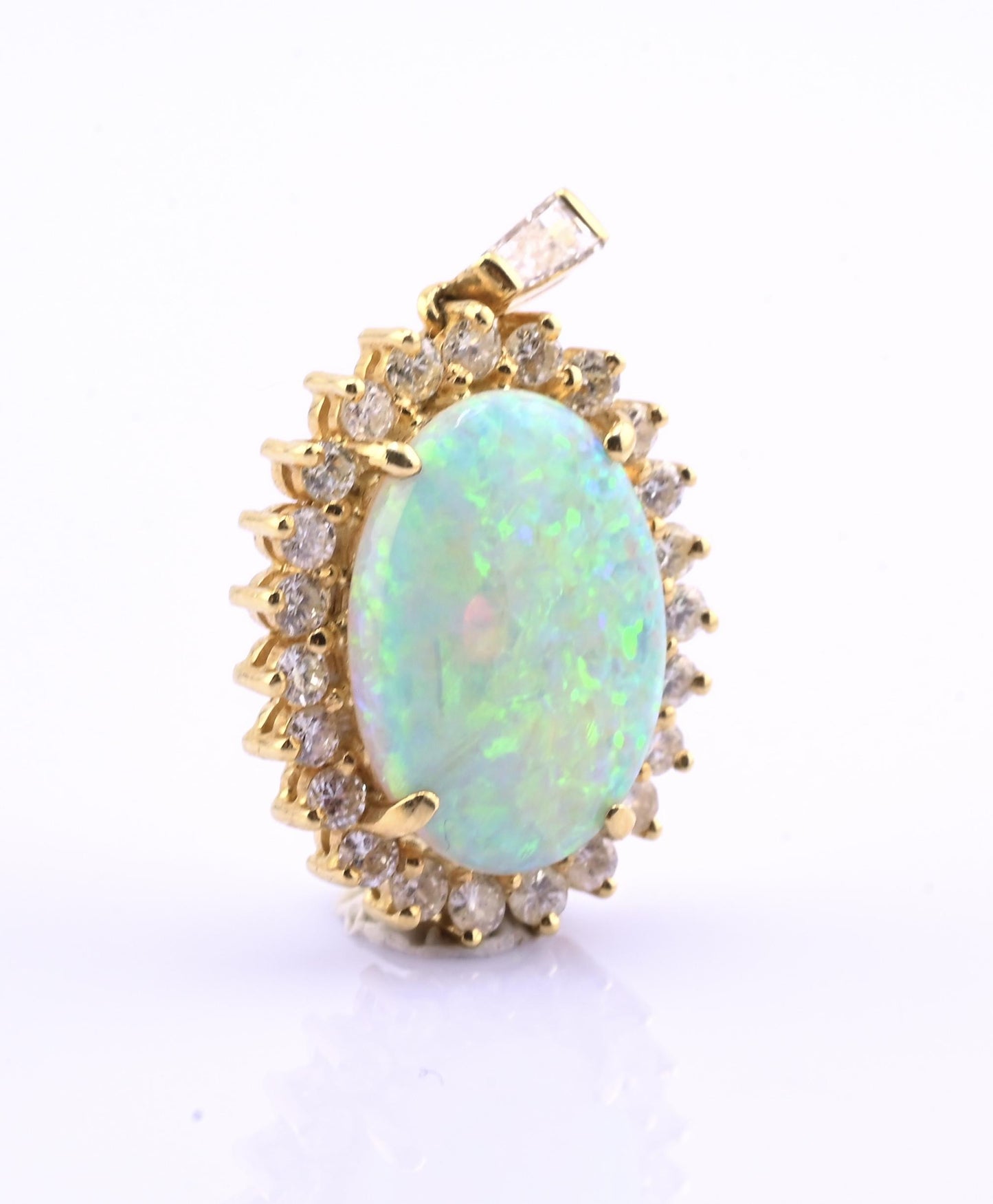 Exquisite 18k Yellow Gold Opal & Diamond Halo Statement Pendant