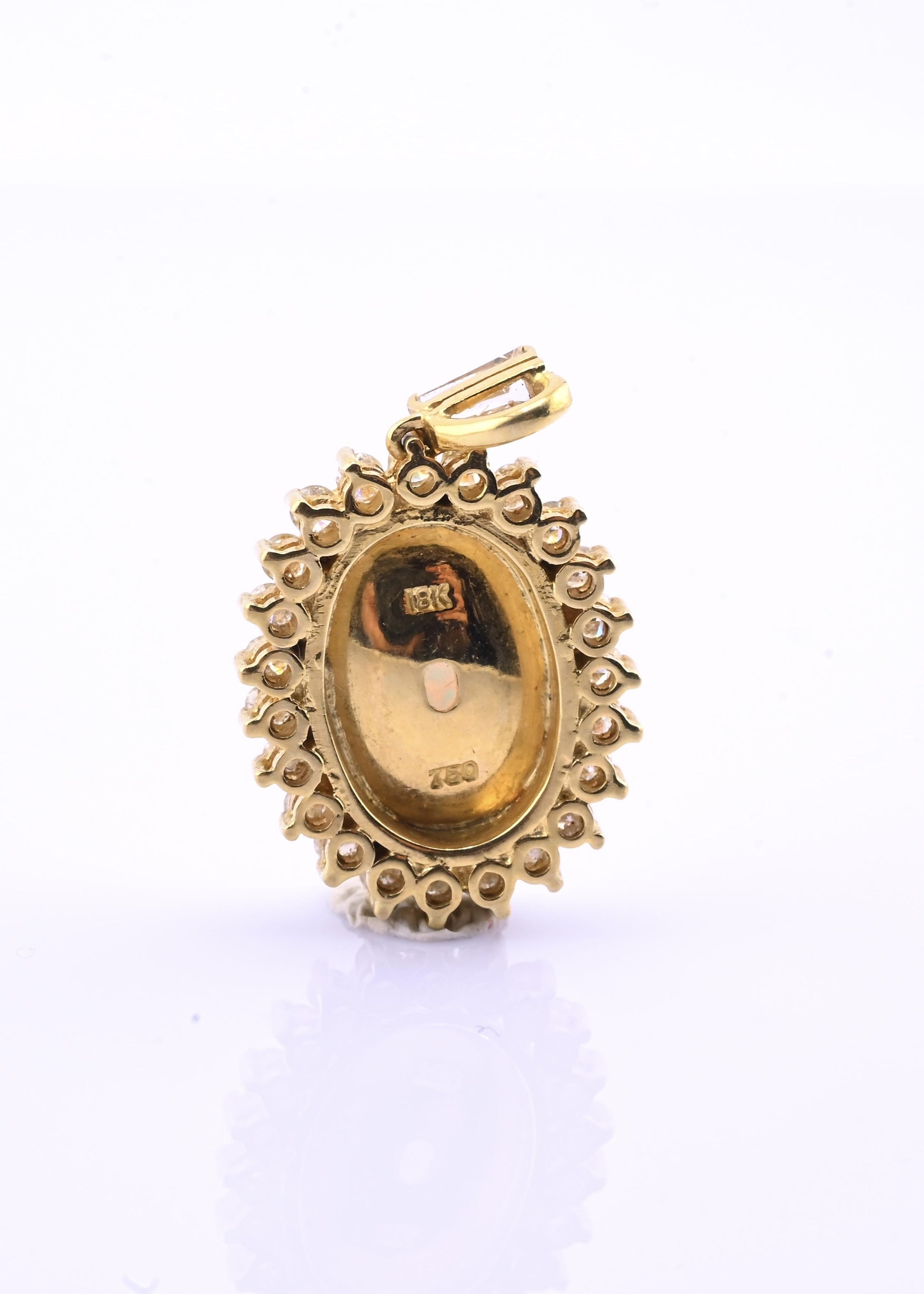 Exquisite 18k Yellow Gold Opal & Diamond Halo Statement Pendant