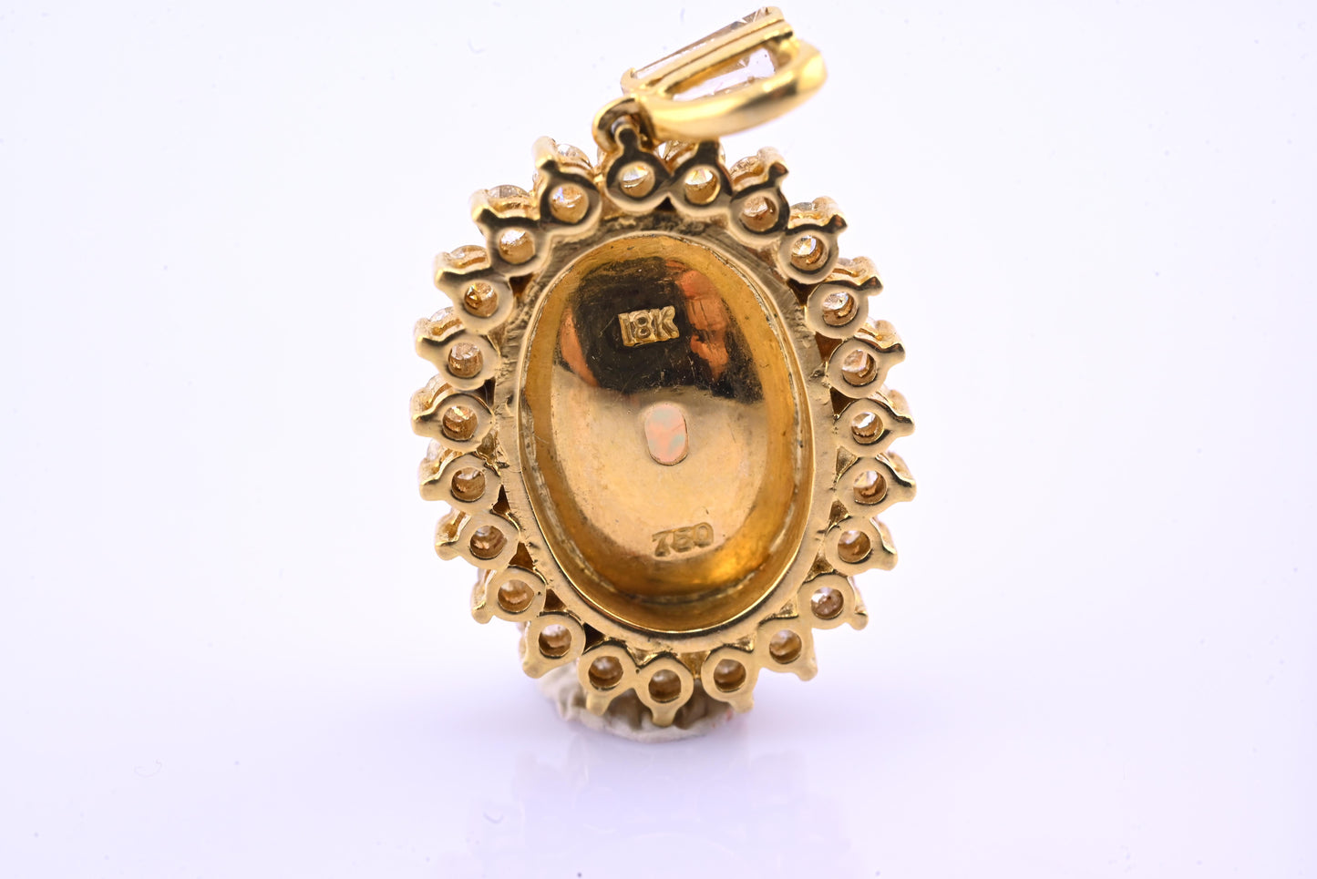 Exquisite 18k Yellow Gold Opal & Diamond Halo Statement Pendant