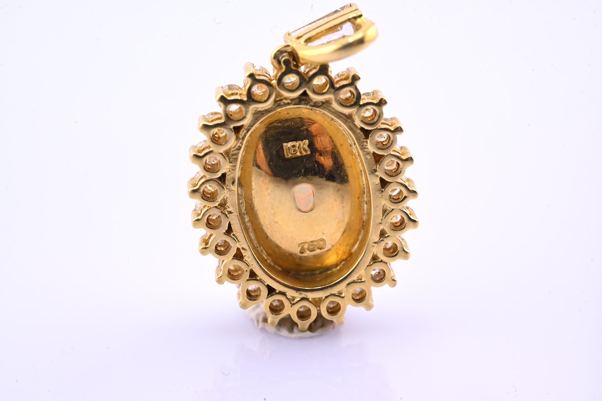 Exquisite 18k Yellow Gold Opal & Diamond Halo Statement Pendant