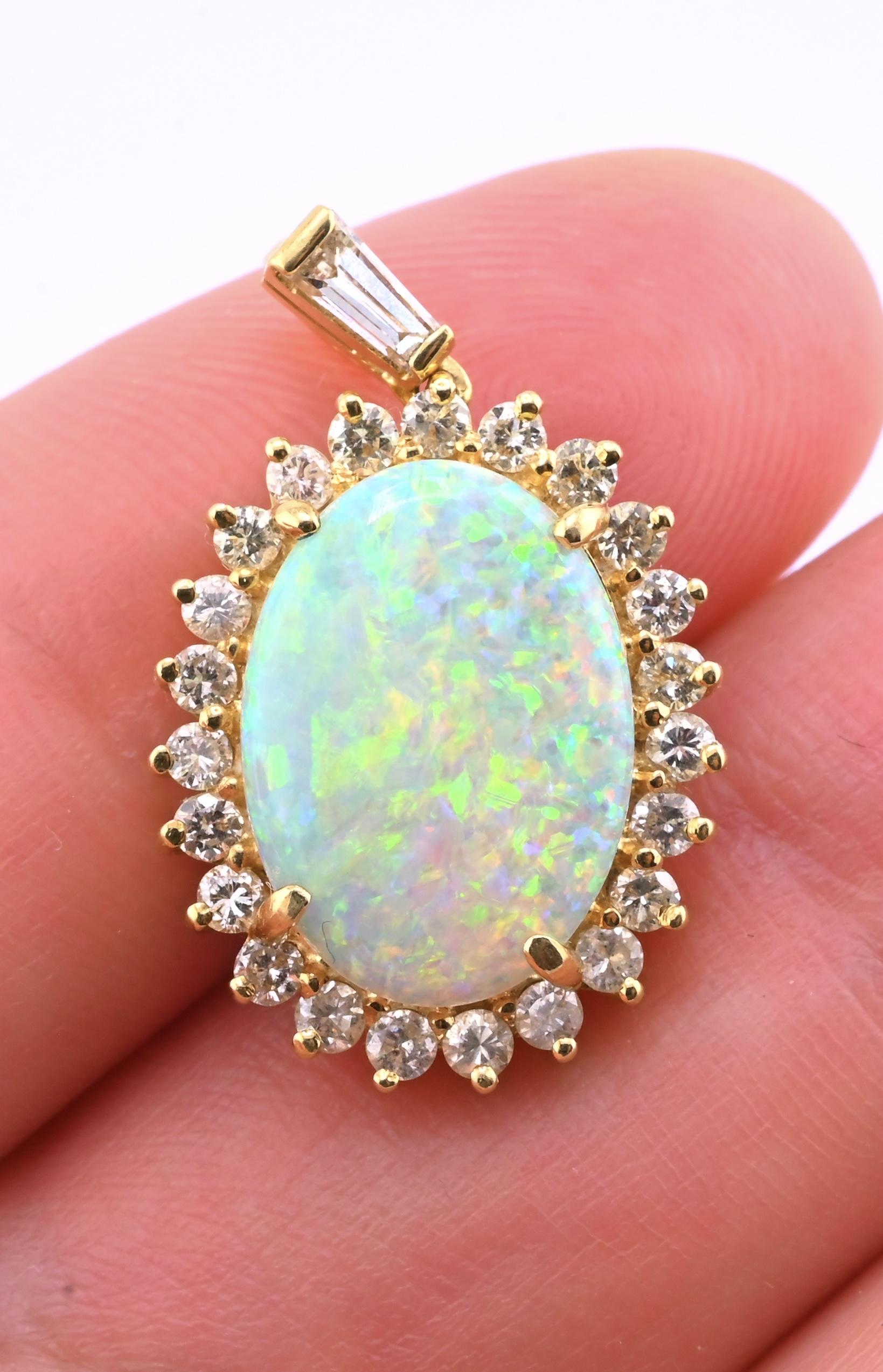 Exquisite 18k Yellow Gold Opal & Diamond Halo Statement Pendant