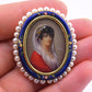 Antique Italian 18k Gold Hand-Painted Enamel & Pearl Portrait Brooch