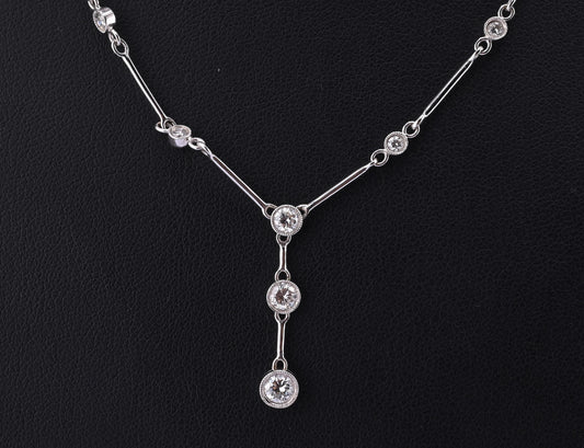 Elegant 18k White Gold Milgrain Bezel Diamond Station Drop Necklace