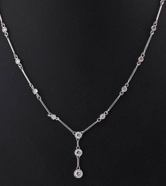 Elegant 18k White Gold Milgrain Bezel Diamond Station Drop Necklace
