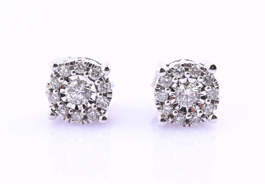 Radiant 14k White Gold Diamond Halo Stud Earrings