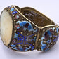 Antique Chinese Gilt Silver Filigree & Enamel Cuff Bracelet with Carved Celadon