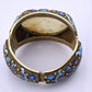 Antique Chinese Gilt Silver Filigree & Enamel Cuff Bracelet with Carved Celadon