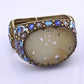 Antique Chinese Gilt Silver Filigree & Enamel Cuff Bracelet with Carved Celadon