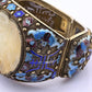 Antique Chinese Gilt Silver Filigree & Enamel Cuff Bracelet with Carved Celadon