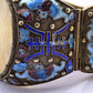 Antique Chinese Gilt Silver Filigree & Enamel Cuff Bracelet with Carved Celadon