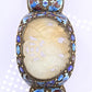 Antique Chinese Gilt Silver Filigree & Enamel Cuff Bracelet with Carved Celadon