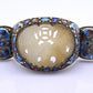 Antique Chinese Gilt Silver Filigree & Enamel Cuff Bracelet with Carved Celadon