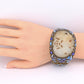 Antique Chinese Gilt Silver Filigree & Enamel Cuff Bracelet with Carved Celadon
