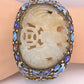 Antique Chinese Gilt Silver Filigree & Enamel Cuff Bracelet with Carved Celadon