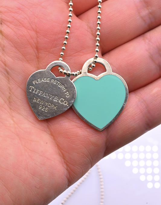 Authentic Tiffany & Co. Sterling Silver "Return to Tiffany" Double Heart Tag 34"