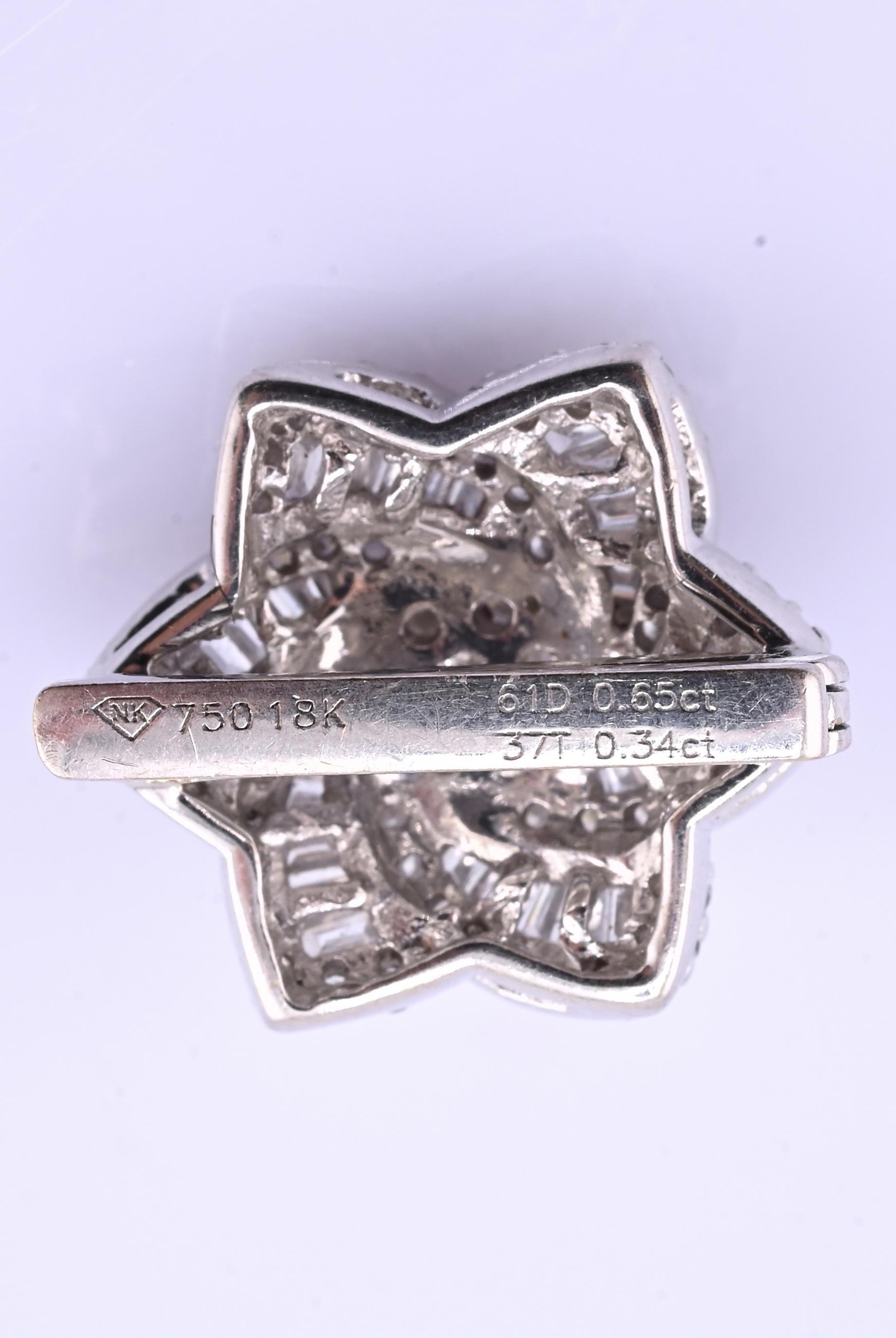 18k White Gold 0.99ctw Natural Diamond Swirl Flower Pendant / Brooch