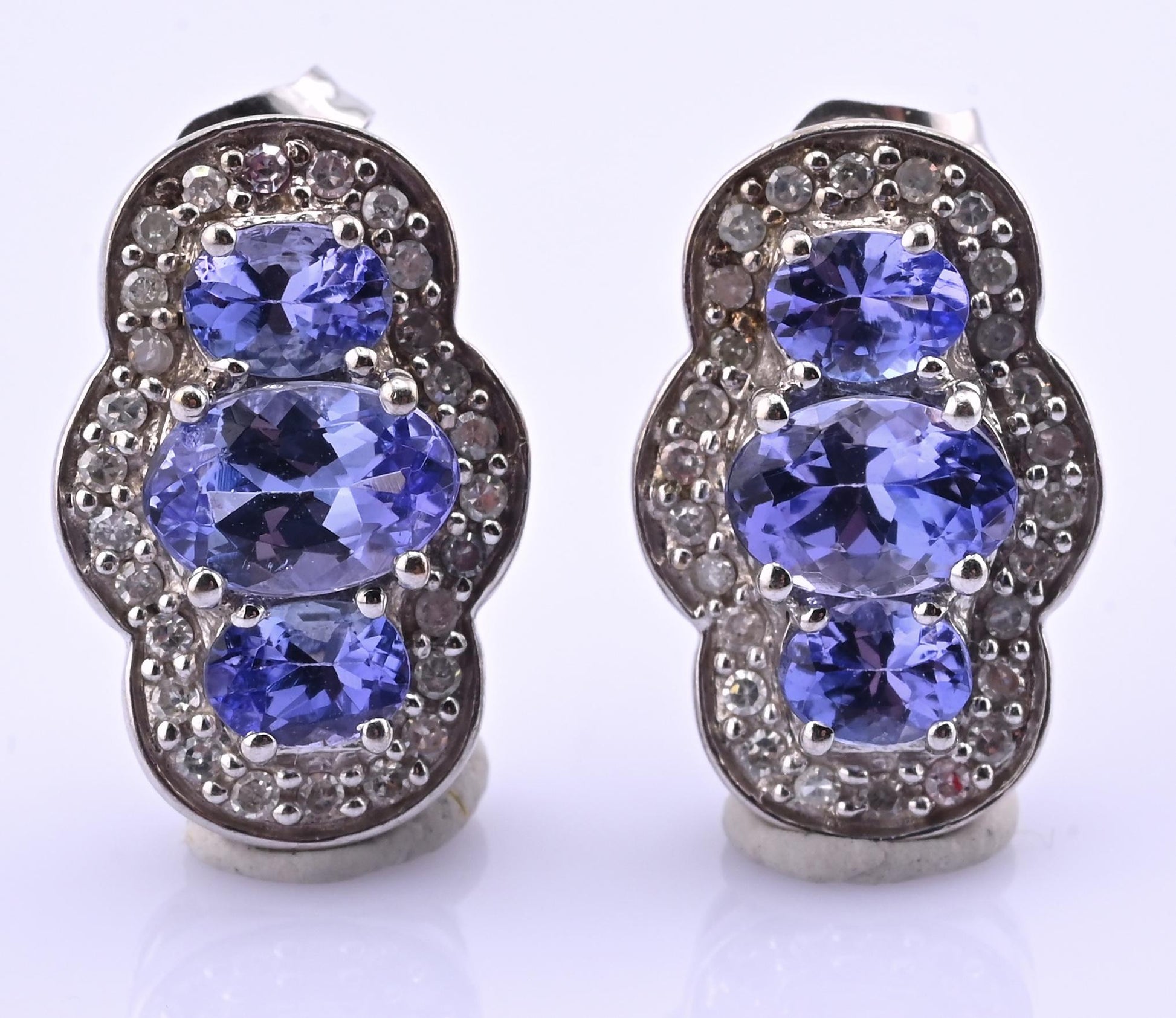 IGI Certified 1.78ctw Tanzanite & Diamond Scalloped Halo Earrings in 10k Gold