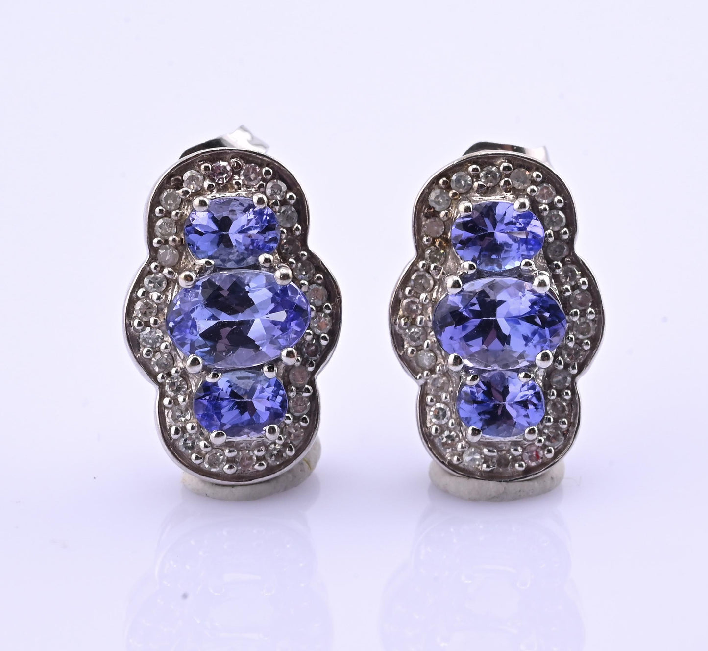 IGI Certified 1.78ctw Tanzanite & Diamond Scalloped Halo Earrings in 10k Gold