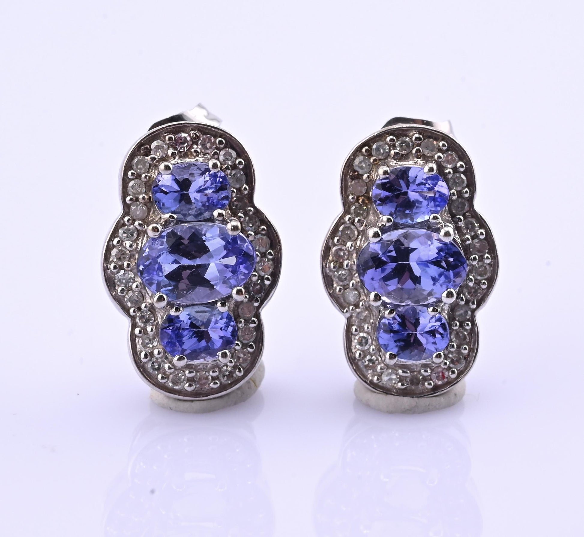IGI Certified 1.78ctw Tanzanite & Diamond Scalloped Halo Earrings in 10k Gold