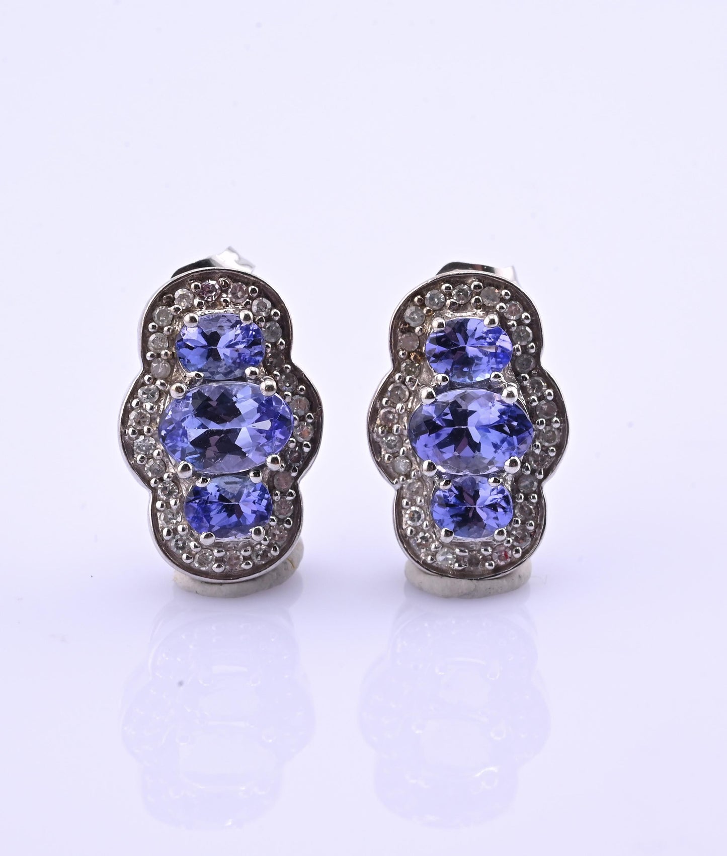 IGI Certified 1.78ctw Tanzanite & Diamond Scalloped Halo Earrings in 10k Gold