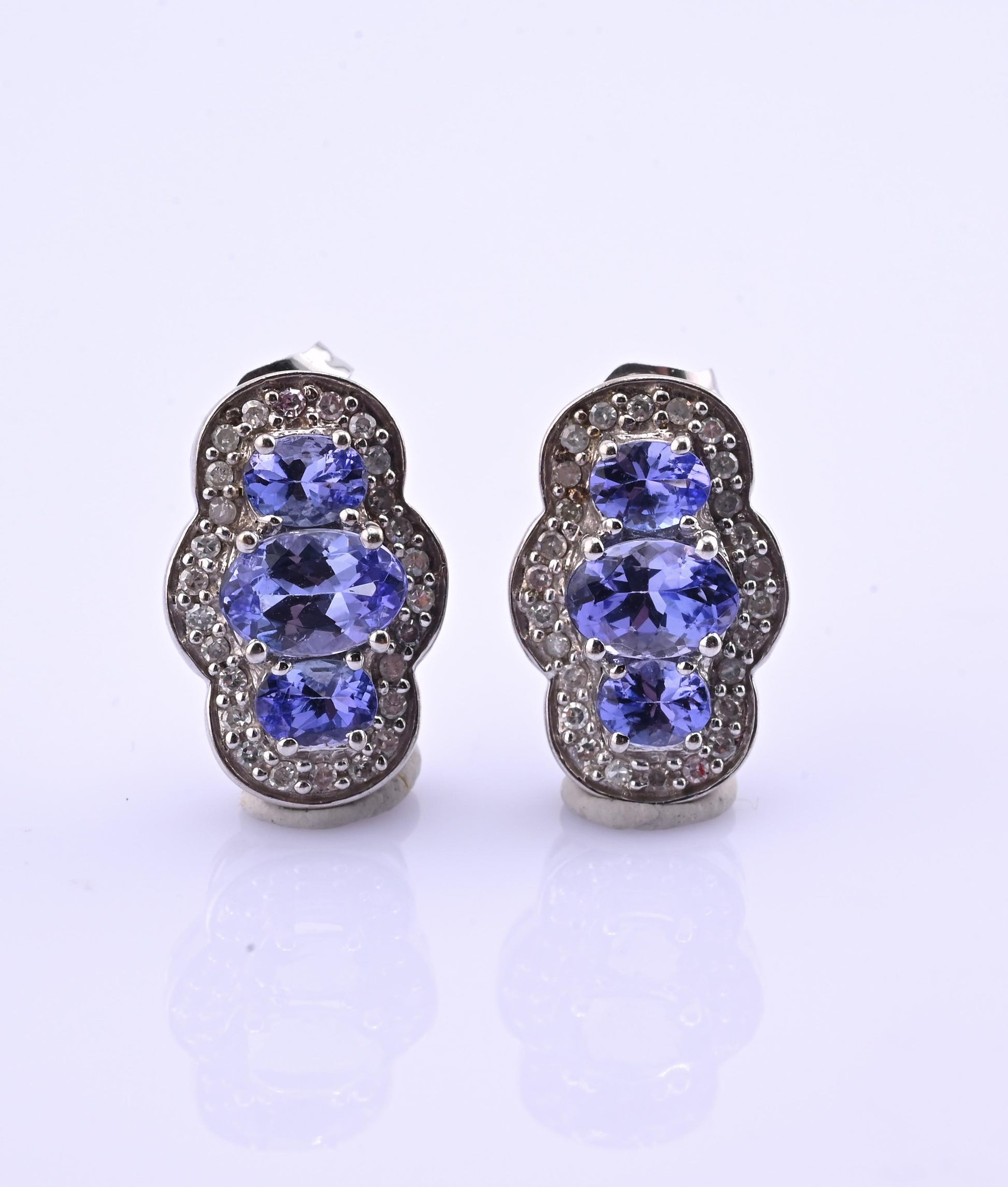 IGI Certified 1.78ctw Tanzanite & Diamond Scalloped Halo Earrings in 10k Gold