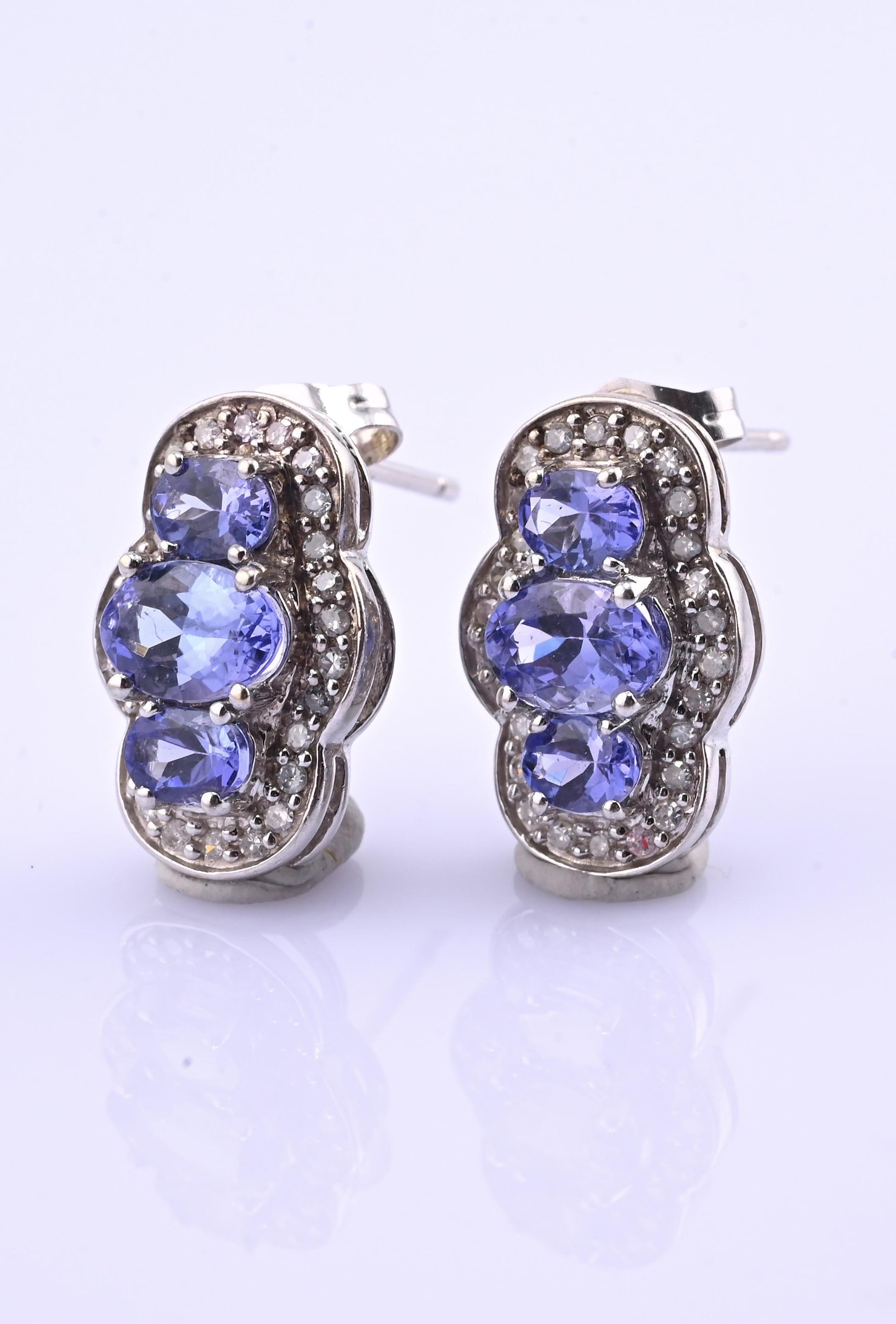 IGI Certified 1.78ctw Tanzanite & Diamond Scalloped Halo Earrings in 10k Gold