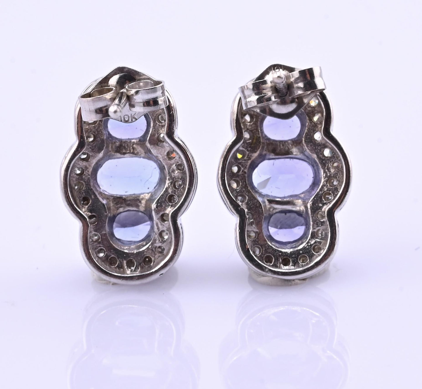 IGI Certified 1.78ctw Tanzanite & Diamond Scalloped Halo Earrings in 10k Gold