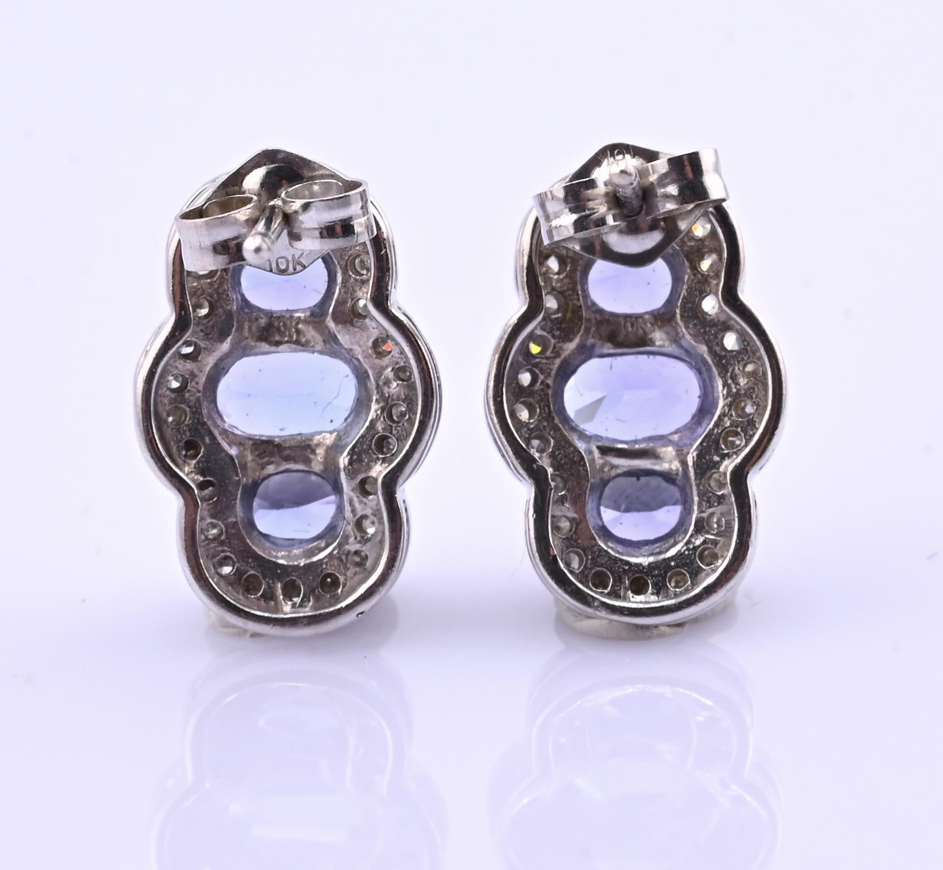 IGI Certified 1.78ctw Tanzanite & Diamond Scalloped Halo Earrings in 10k Gold