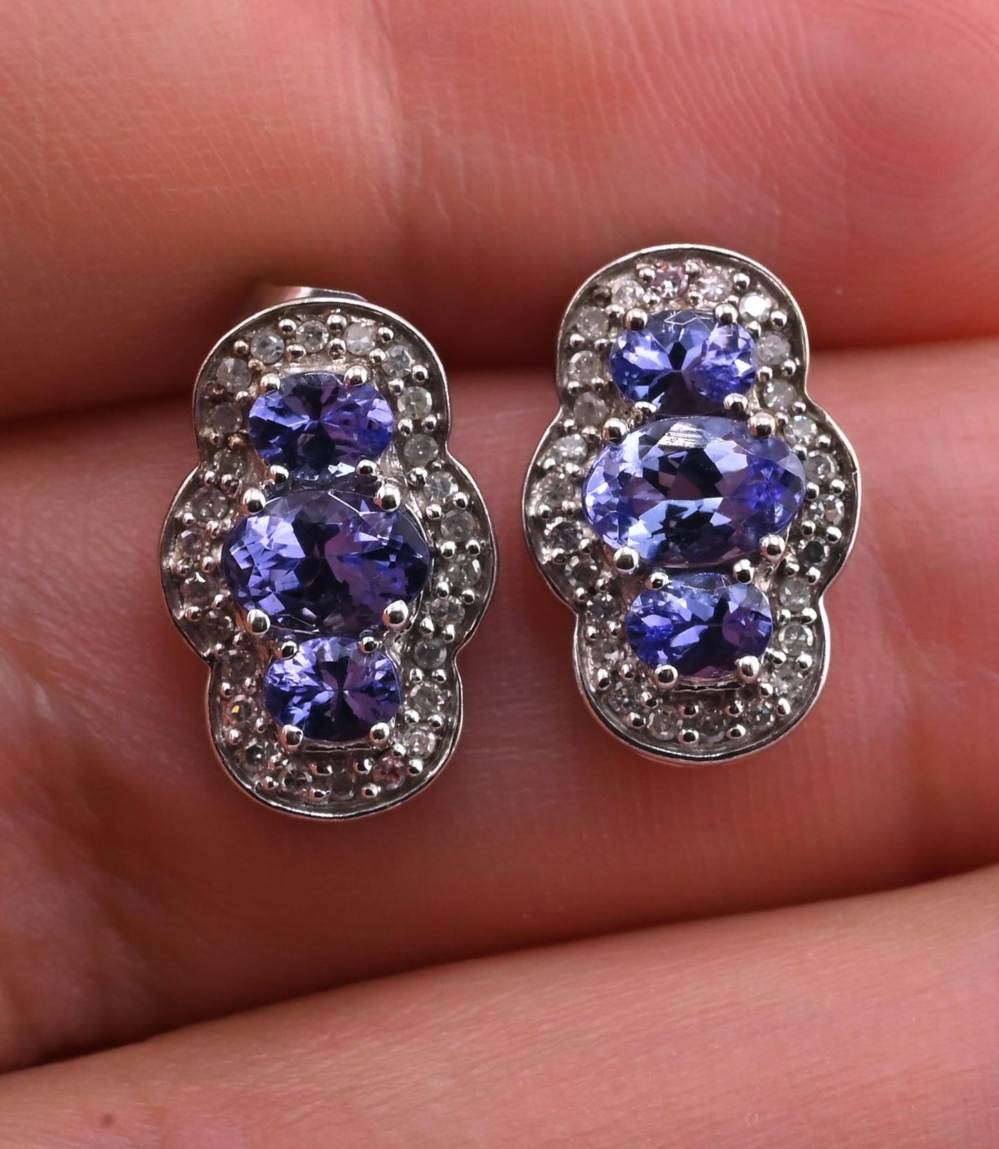 IGI Certified 1.78ctw Tanzanite & Diamond Scalloped Halo Earrings in 10k Gold