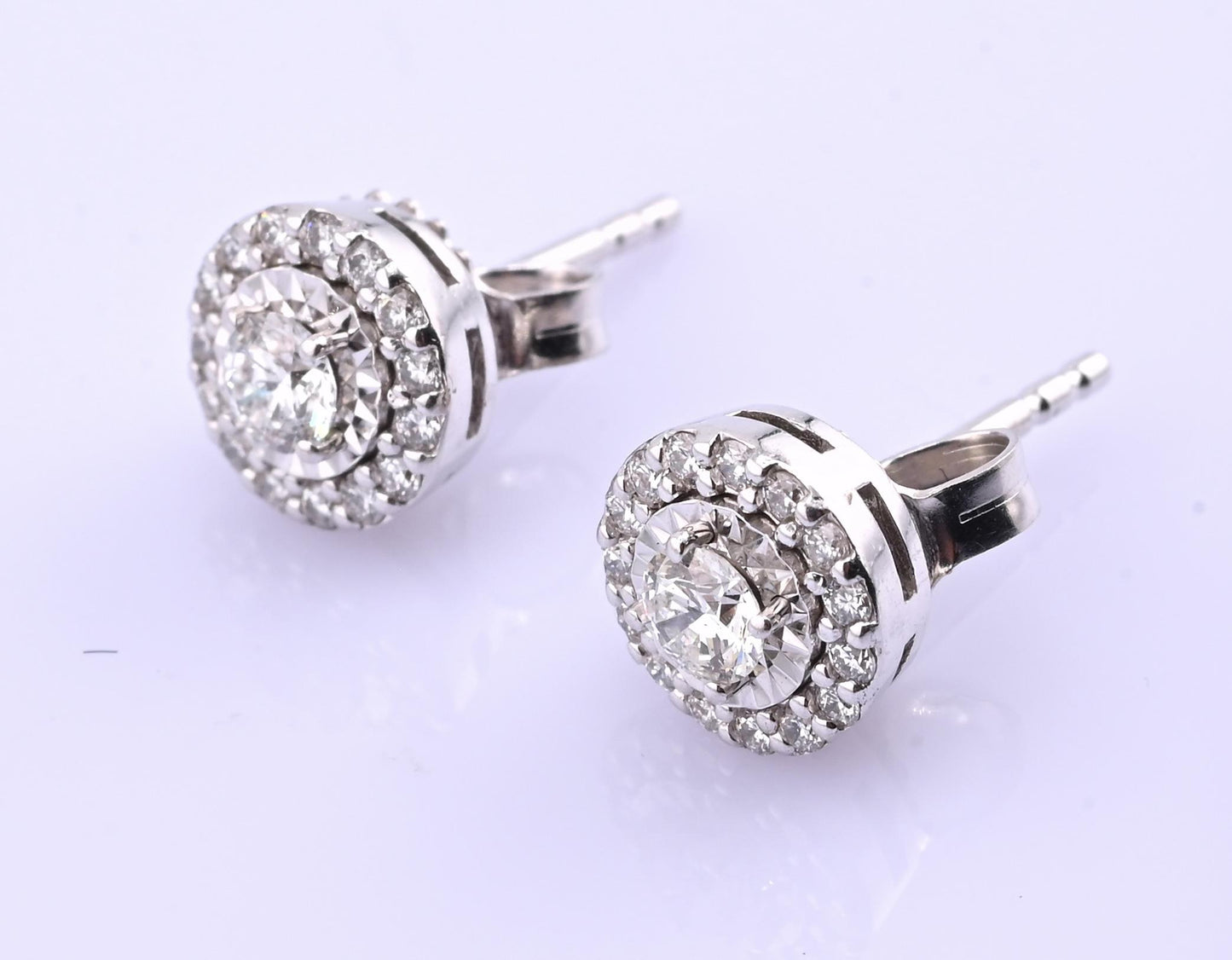 14k White Gold Diamond Halo Miracle Set Stud Earrings — .24-.30 CTW