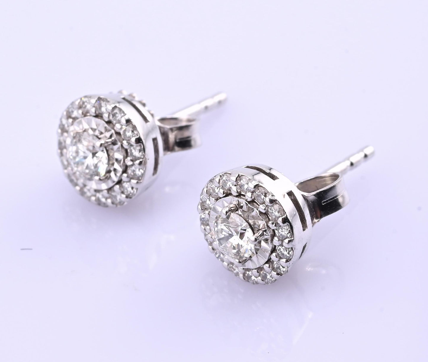 14k White Gold Diamond Halo Miracle Set Stud Earrings — .24-.30 CTW