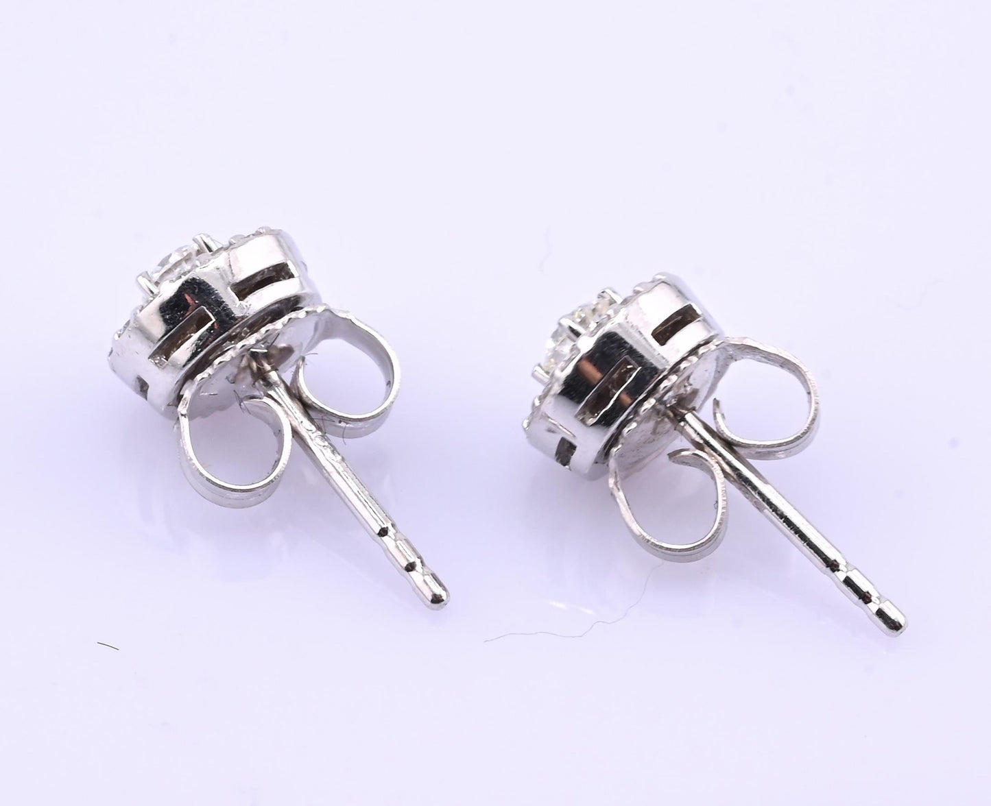 14k White Gold Diamond Halo Miracle Set Stud Earrings — .24-.30 CTW