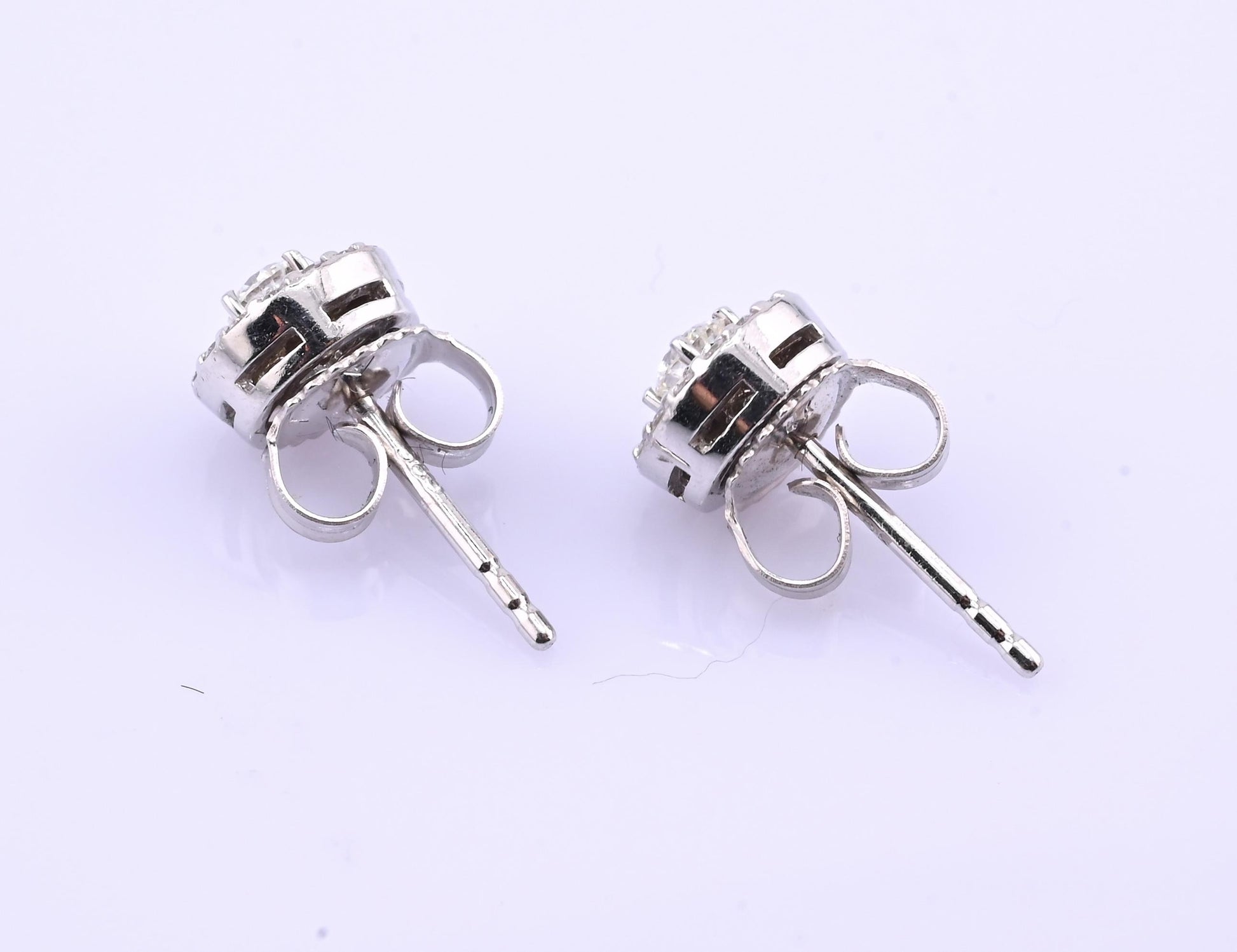 14k White Gold Diamond Halo Miracle Set Stud Earrings — .24-.30 CTW