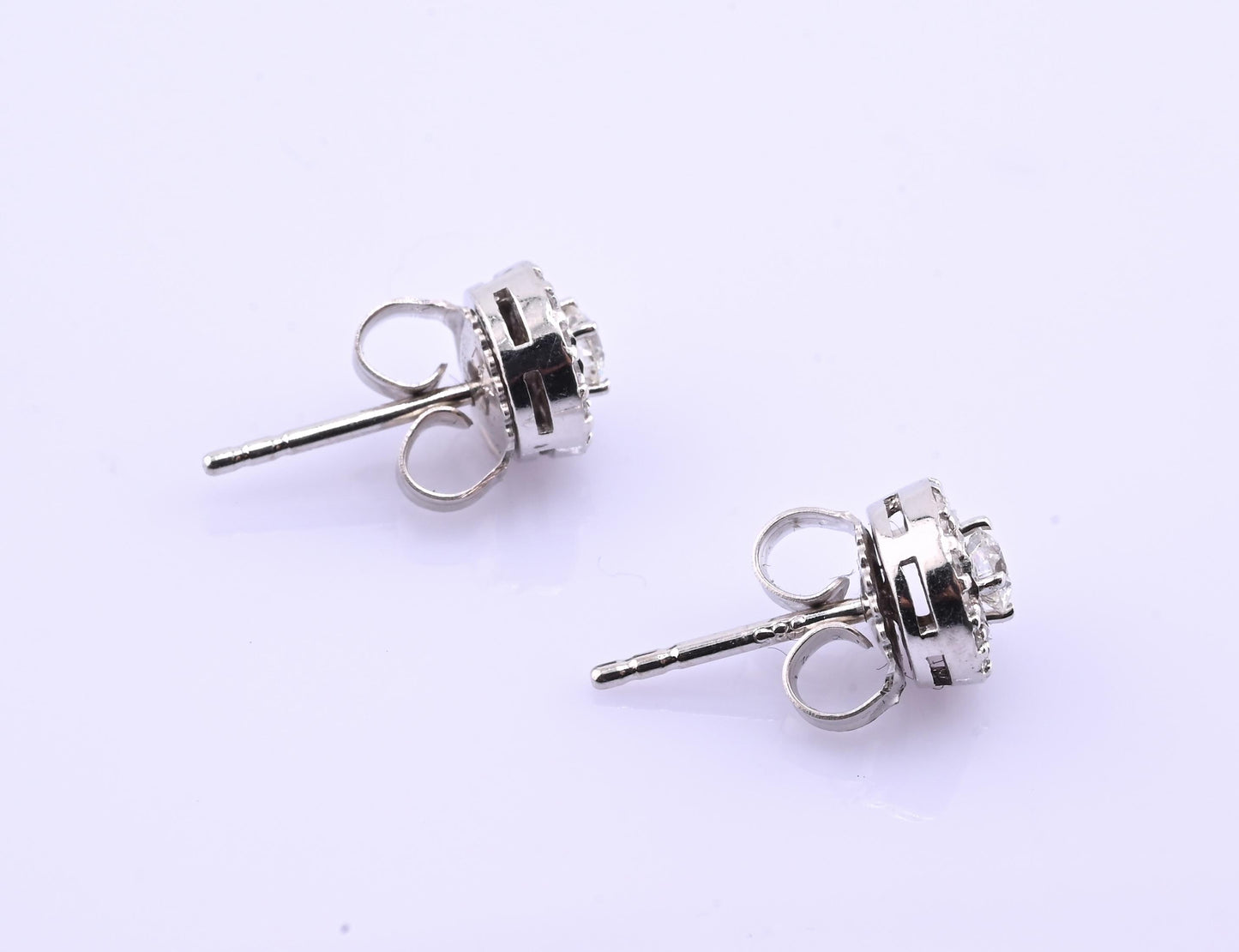 14k White Gold Diamond Halo Miracle Set Stud Earrings — .24-.30 CTW