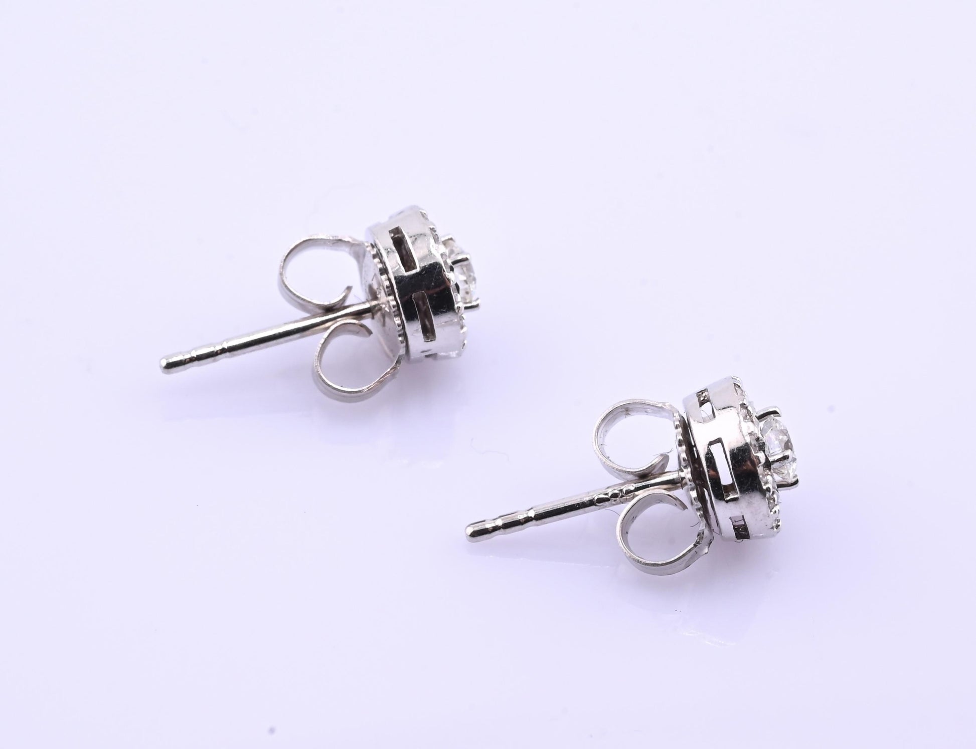 14k White Gold Diamond Halo Miracle Set Stud Earrings — .24-.30 CTW