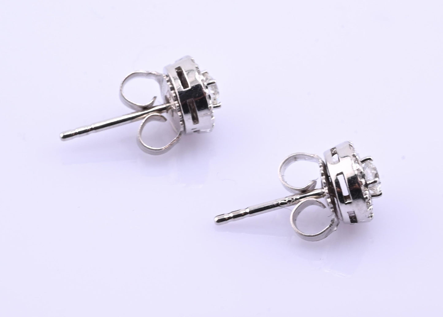 14k White Gold Diamond Halo Miracle Set Stud Earrings — .24-.30 CTW
