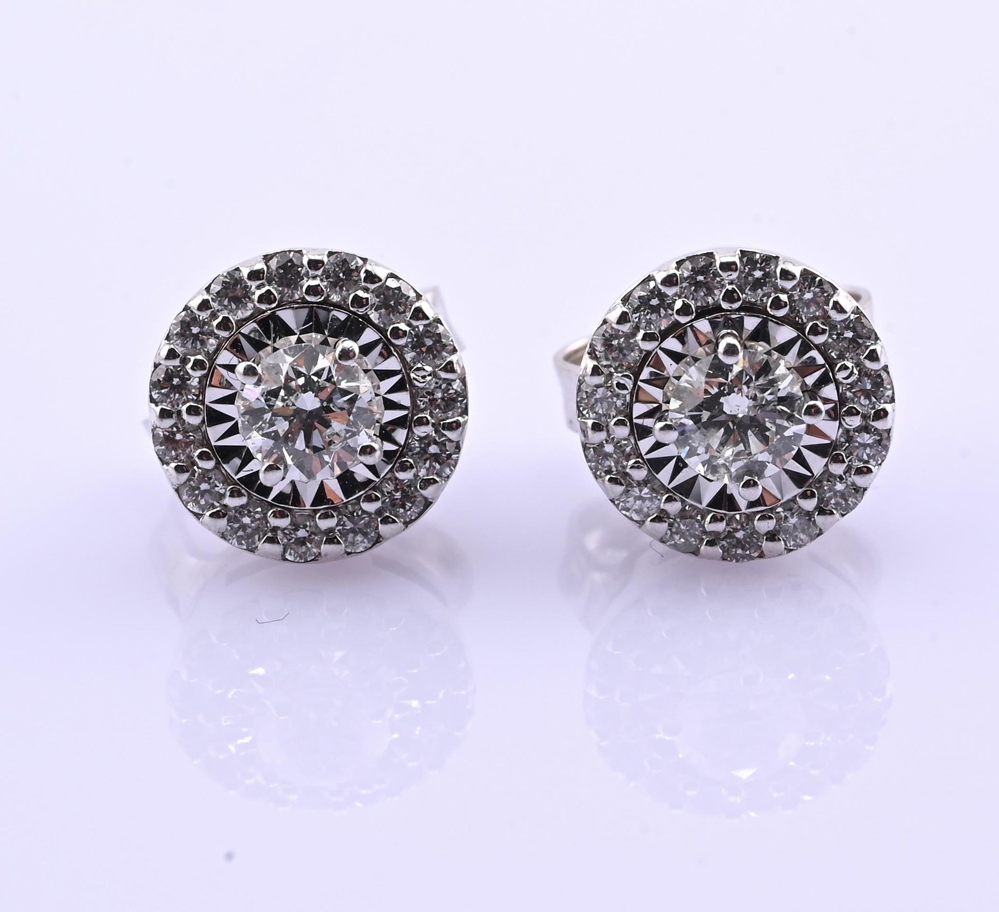 14k White Gold Diamond Halo Miracle Set Stud Earrings — .24-.30 CTW