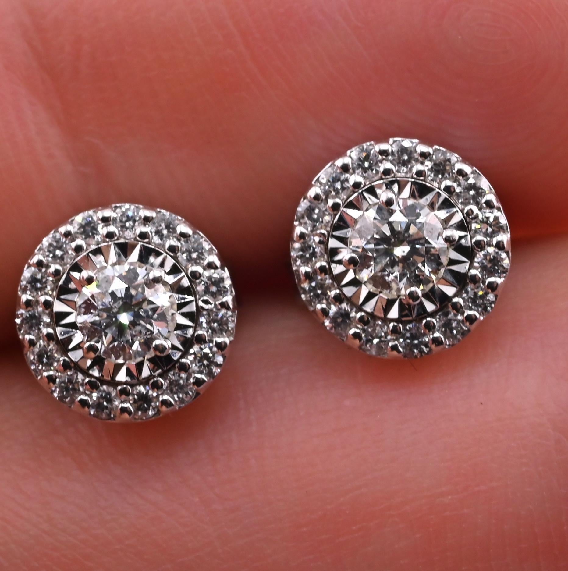 14k White Gold Diamond Halo Miracle Set Stud Earrings — .24-.30 CTW