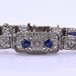 Antique Art Deco 14k White Gold Filigree Bracelet with Sapphires & Diamonds