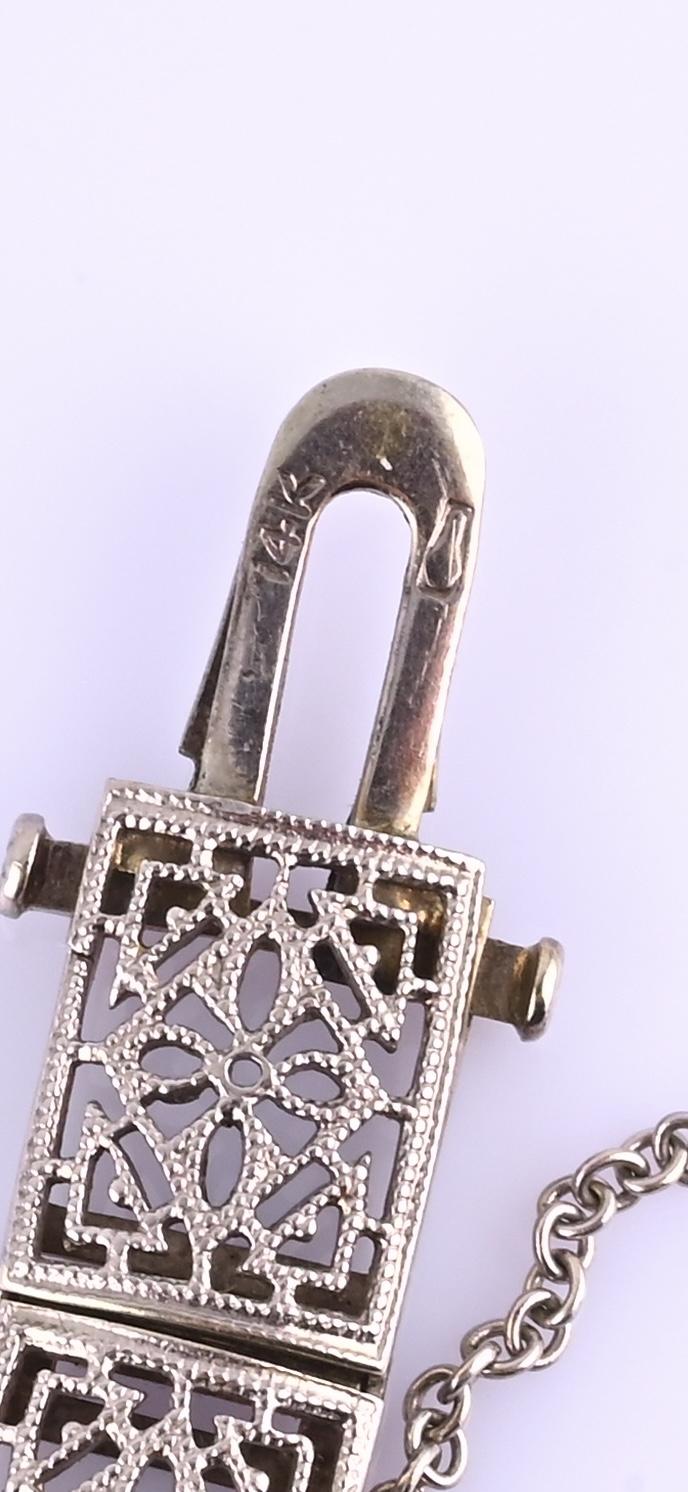 Antique Art Deco 14k White Gold Filigree Bracelet with Sapphires & Diamonds