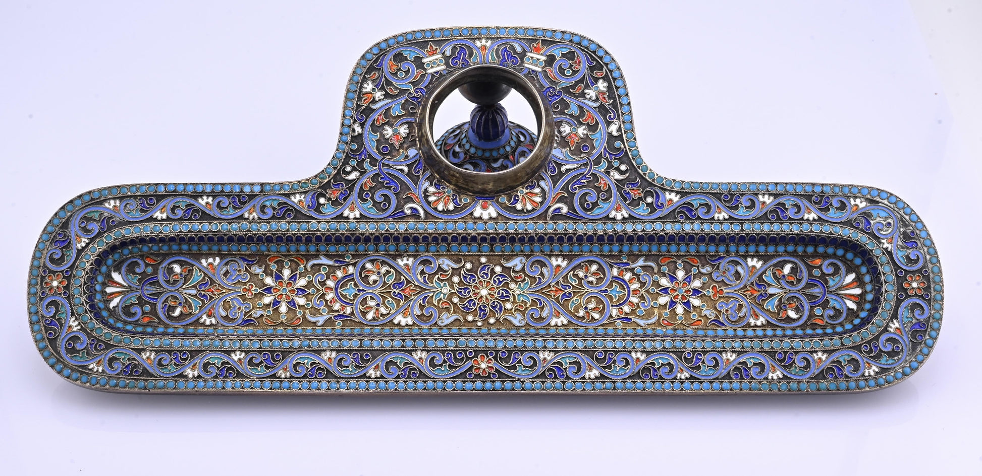 Imperial Russian Silver-Gilt and Cloisonné Enamel Inkwell