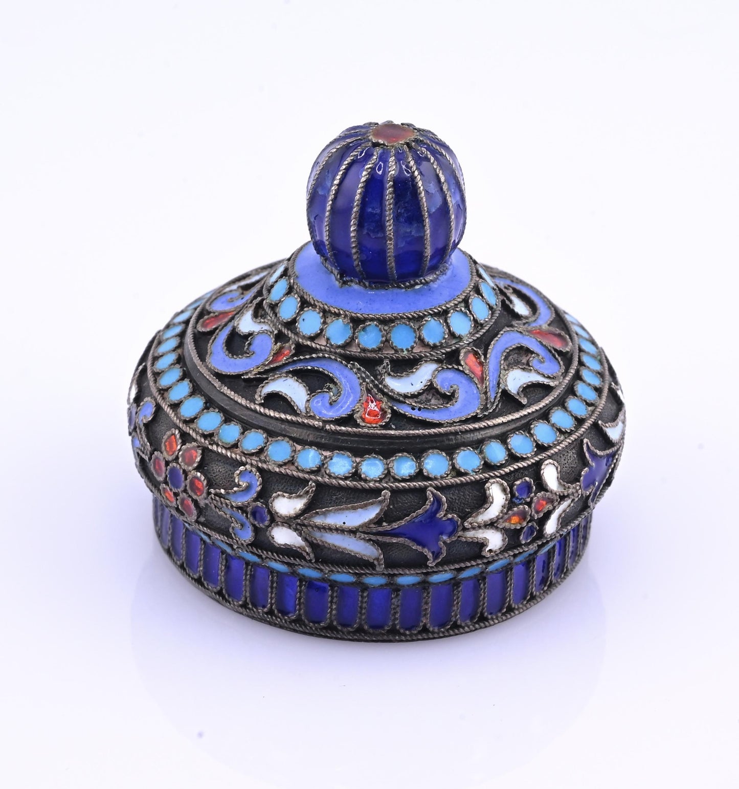 Imperial Russian Silver-Gilt and Cloisonné Enamel Inkwell