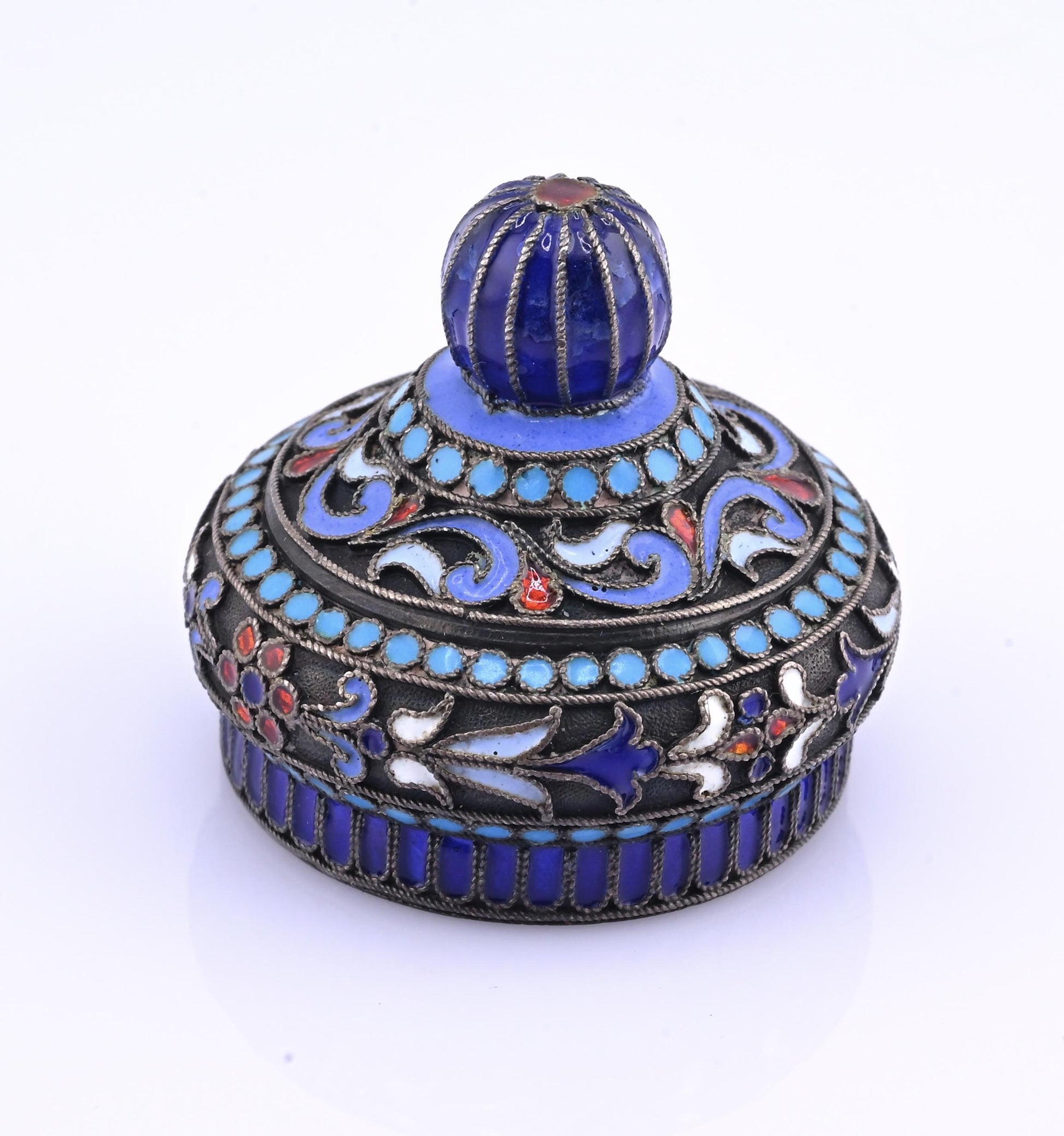 Imperial Russian Silver-Gilt and Cloisonné Enamel Inkwell