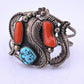 Navajo Sterling Silver, Sleeping Beauty Turquoise, and Mediterranean Coral Cuff