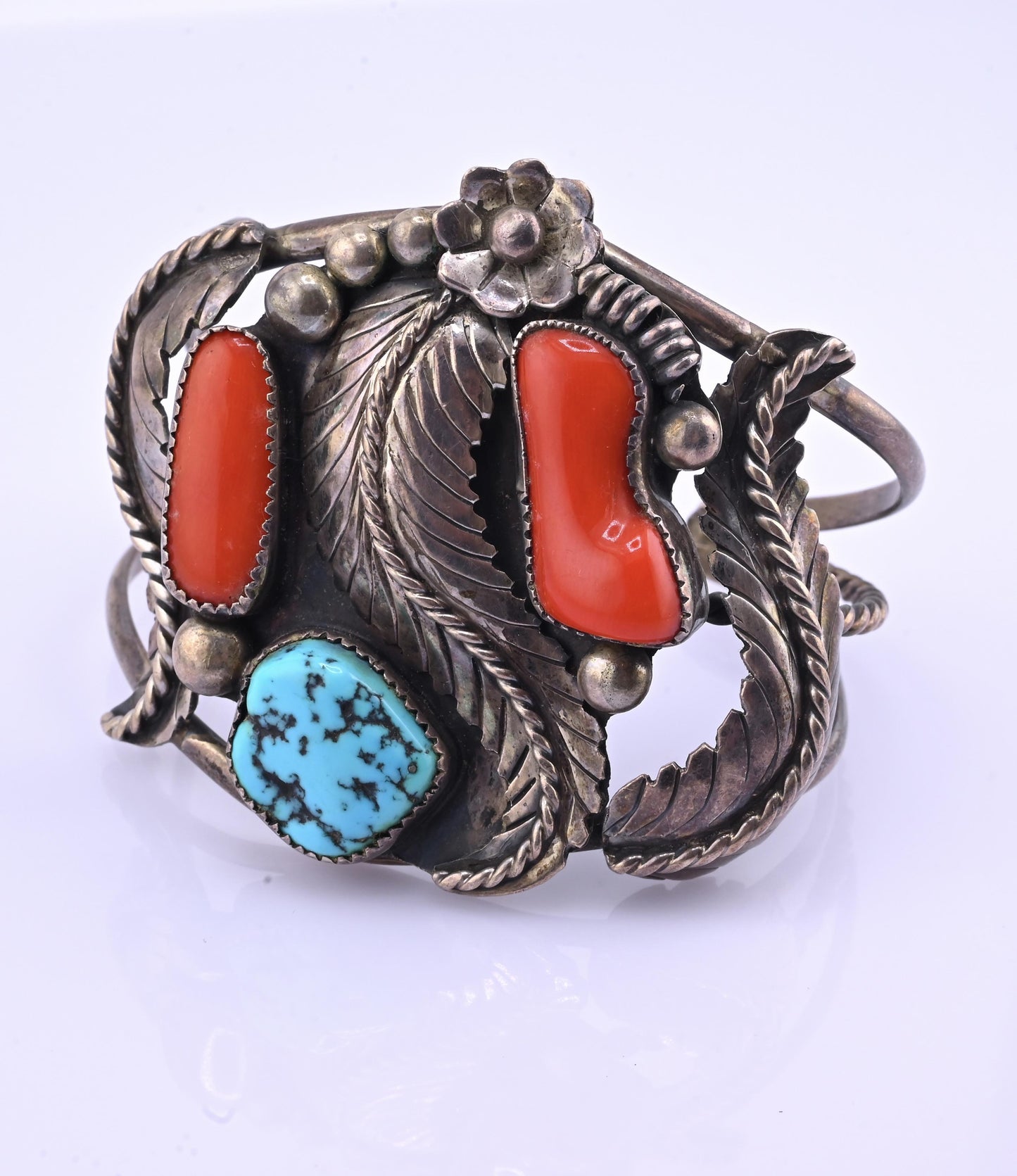 Navajo Sterling Silver, Sleeping Beauty Turquoise, and Mediterranean Coral Cuff