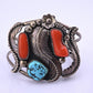 Navajo Sterling Silver, Sleeping Beauty Turquoise, and Mediterranean Coral Cuff