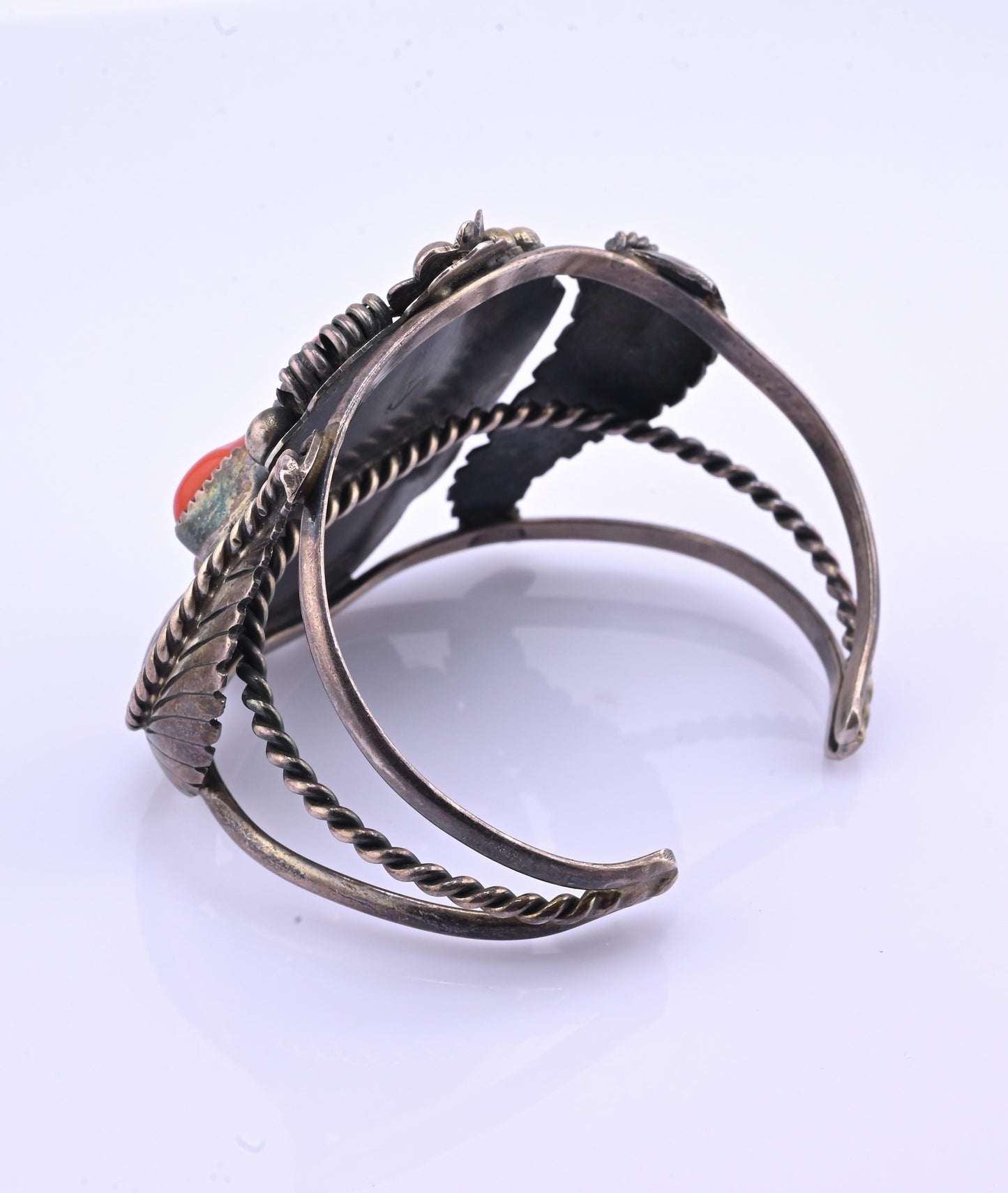 Navajo Sterling Silver, Sleeping Beauty Turquoise, and Mediterranean Coral Cuff