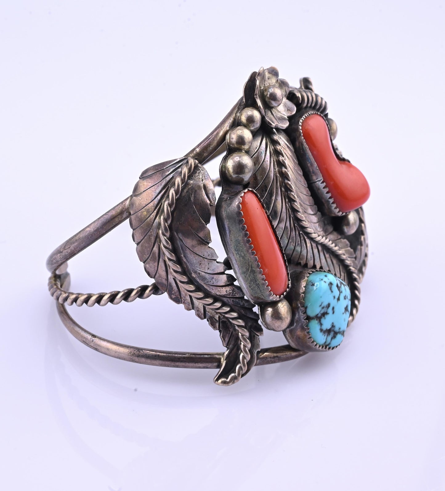 Navajo Sterling Silver, Sleeping Beauty Turquoise, and Mediterranean Coral Cuff