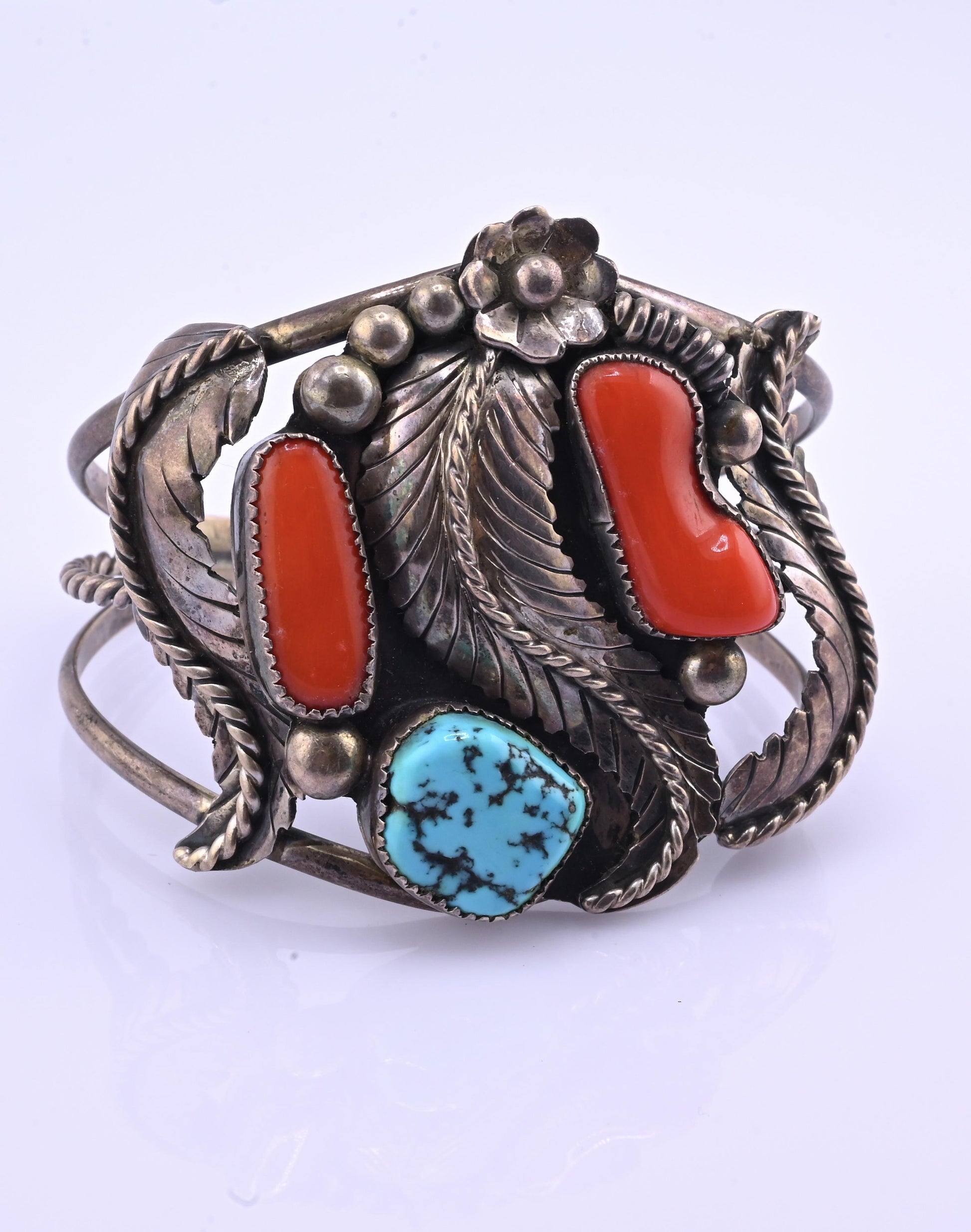 Navajo Sterling Silver, Sleeping Beauty Turquoise, and Mediterranean Coral Cuff