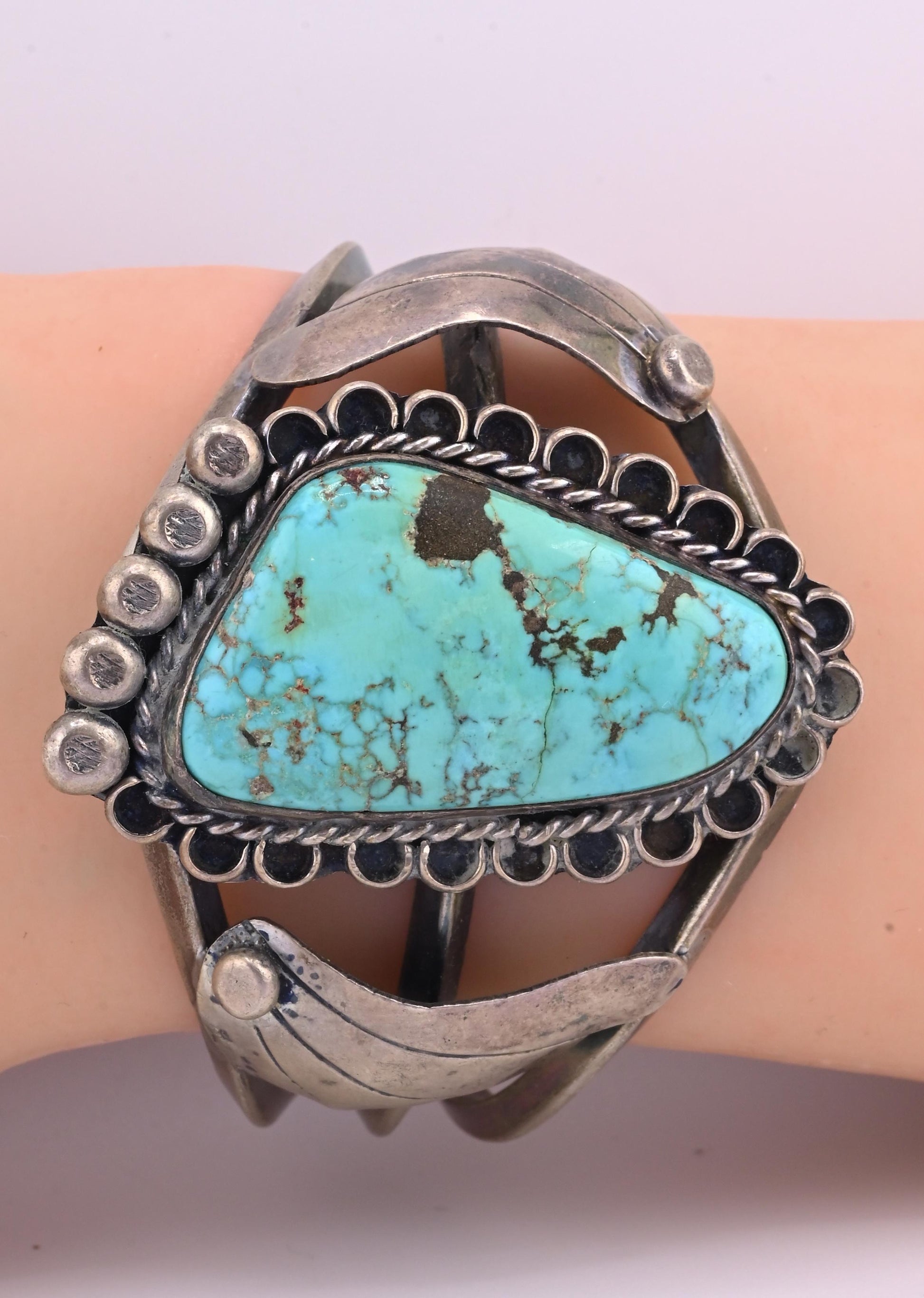 Navajo Sterling Silver and Graduated Turquoise Row Cuff